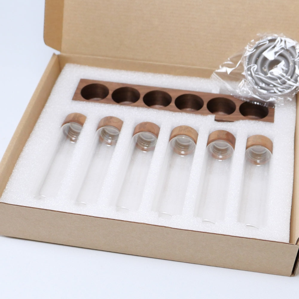 Walnut Coffee Bean Display Tubes Set with Exhaust Valve Lids